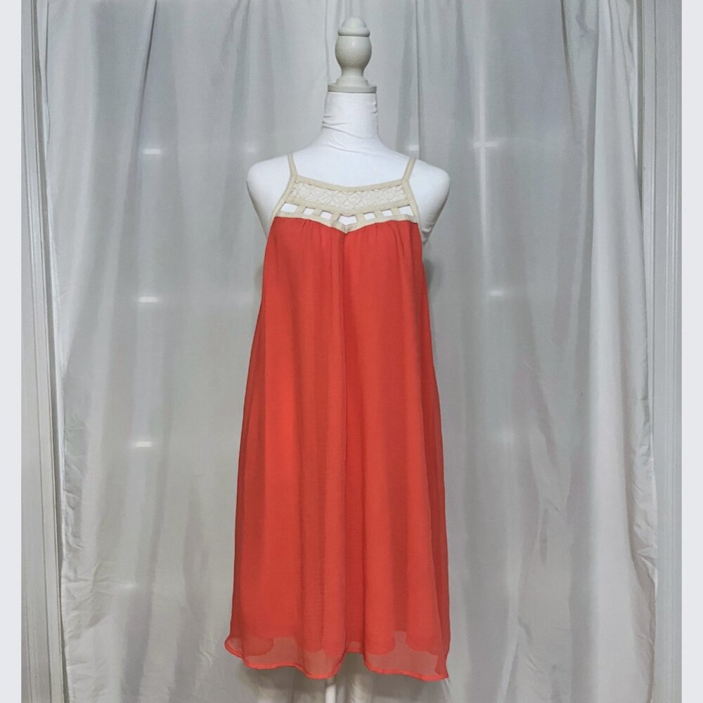 Coral Lace Trim Babydoll Mini Dress | Summer Cottagecore